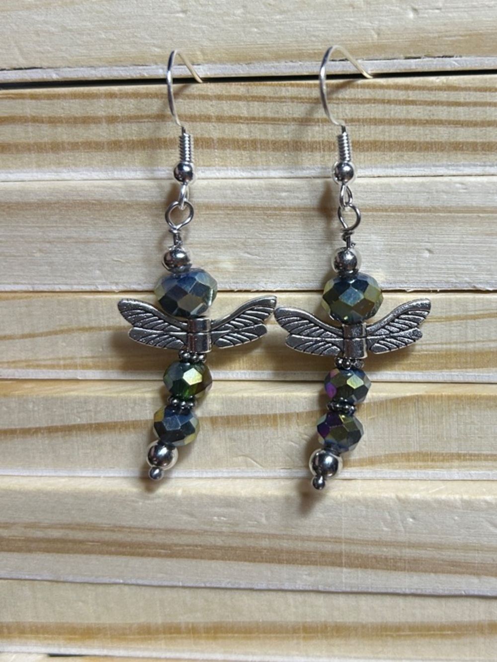 3/$25 Iridescent Green Dragonfly Dangle Earrings